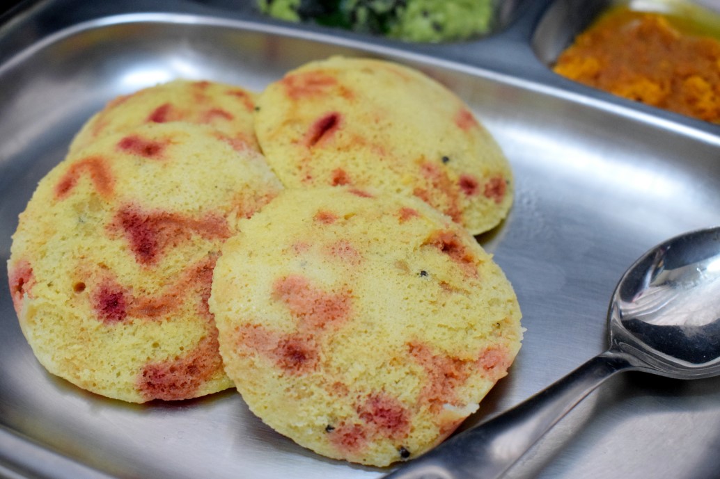 Beets stuffed Idli Beets stuffed Idli