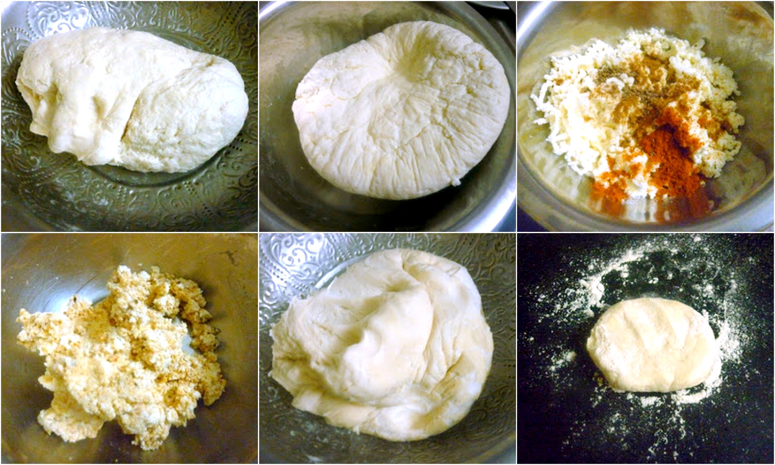 Making stuffed Paneer Kulchas